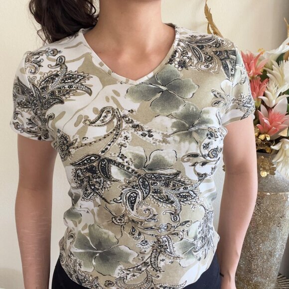 Y2K Tropical Grunge Green and Brown Deadstock Top 100% Cotton - Picture 2 of 8